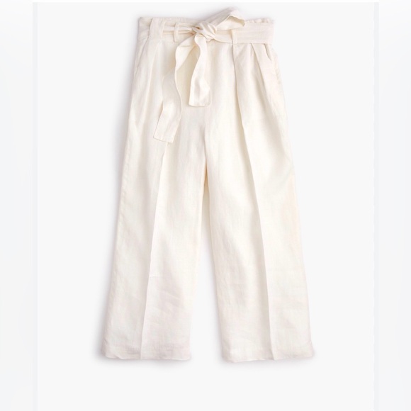 New with tags J.Crew linen blend wide leg pants in natural | belt tie | size 6 - Picture 1 of 4